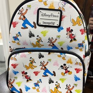 Loungefly Disney Parks White Backpack with Multicolor Characters